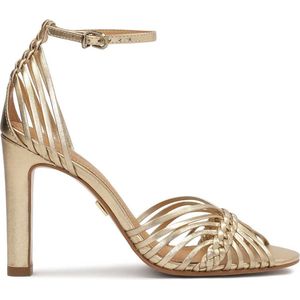 Golden sandals with woven straps