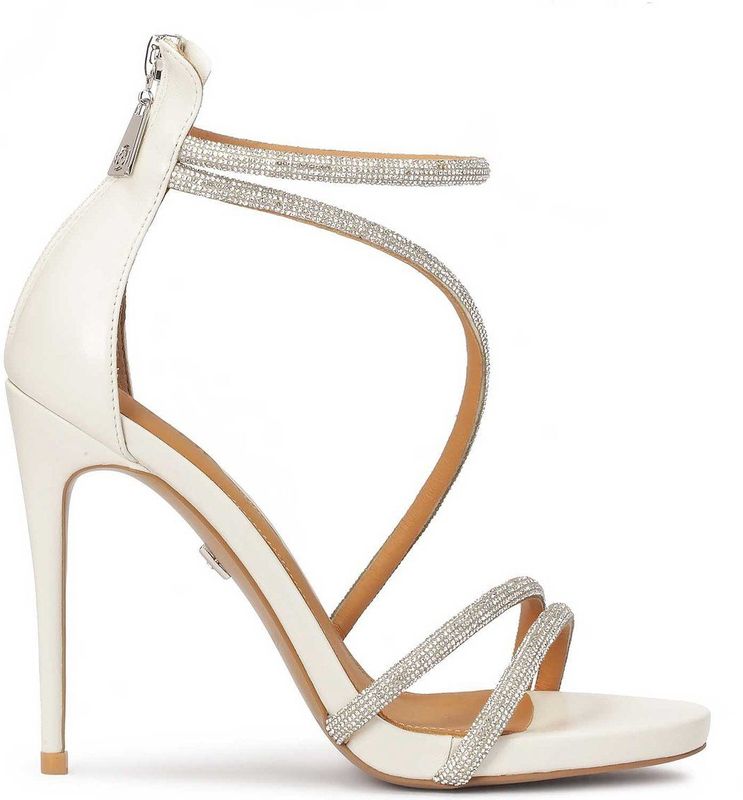 Kazar - Bruiloftssandalen - Wit - Leer - Zirkonia Band