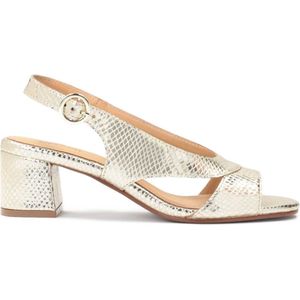 Sandals on a wide heel made of embossed leather