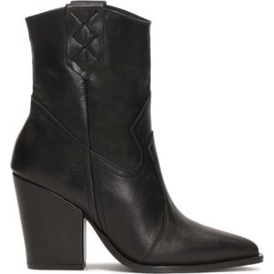 Black leather heeled cowboy boots