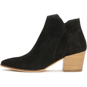 Black suede boots with a light heel