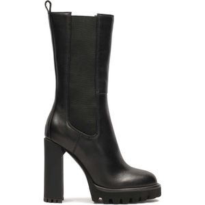 Black leather boots with high upper