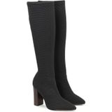 Kazar - Laarzen - Zwart - Elastische Stof - Bruine Hak