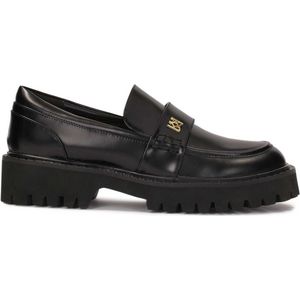 Black grain leather half shoes