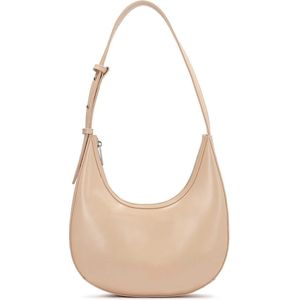 Beige handbag with shoulder handle