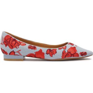 Flat denim fabric pumps with floral pattern