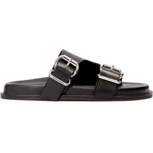 Kazar - Dames Schoenen - Zwart - Leer - Zwarte Muilen met Twee Gespen