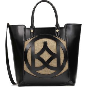 Black leather handbag with openwork monogram