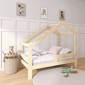 NeedSleep®, kinderbed, met valbescherming, lattenbodem, 70x140, 80x160, 90x180 cm, 90x200 cm, kinderbed, Montessori, houten huis, Scandinavisch design, meisjes jongens (80x160 cm, asymmetrisch)