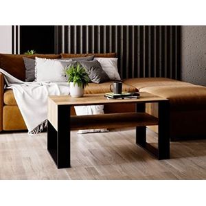 MRBLS Salontafel, modern rustiek design, woonkamertafel, bijzettafel, koffietafel, banktafel, theetafel van hout (retro eiken - mat zwart) - 92 x 45 x 53,6 cm (b x h x d)