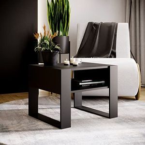MRBLS Salontafel, modern rustiek design, woonkamertafel, bijzettafel, koffietafel, banktafel, theetafel van hout (zwart mat - zwart mat), 65 x 45 x 53,6 cm (b x h x d)