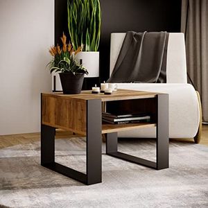 MRBLS Salontafel, modern rustiek design, woonkamertafel, bijzettafel, koffietafel, theetafel van hout (retro eiken - zwart mat), 65 x 45 x 53,6 cm (b x h x d)