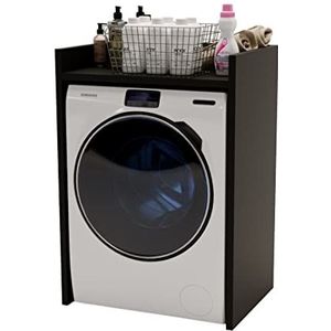 MRBLS Wasmachinekast, bovenbouwkast voor wasmachine en droger, wasdroger, badkamermeubel, wasmachinekast, vele kleuren, 66 x 97 x 48 cm (zwart)