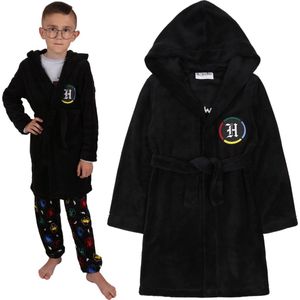 Harry Potter Zweinstein - Zwarte, Warme Vastgebonden Jongensbadjas met Capuchon OEKO-TEX / 116-122
