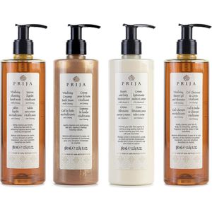 PRIJA Cosmeticaset: Badschuim, vloeibare zeep, hydraterende crème, douchegel/shampoo 4x380ml