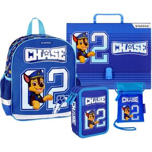 Paw Patrol Chase - Blauwe set voor een jongen, rugzak, etui met drie compartimenten, aktetas + zakje