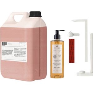 PRIJA - Badkamerset - Witte Flessenhouder - Haarshampoo met Rucola 380ml - 5L Navulling