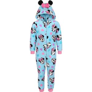Disney Minnie Mouse Blauw, Polar Fleece Eendelige Pyjama, Kinder Onesie met Capuchon, OEKO-TEX 7-8 jaar