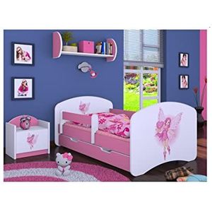 Generic BDW Kinderbed met matras en bedlade, 140/160/180/190, verschillende motieven, roze (prinses met harten, 140x70)