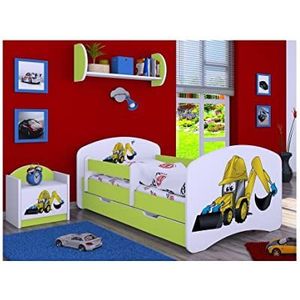 BDW Kinderbed met matras en bedbox - 140/160/180/190 verschillende ontwerpen voor jongensgraver (groen, 160 x 80)