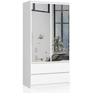 BDW kledingkast 2 deuren 2 laden 2 spiegels voor de slaapkamer woonkamer hal 180x90x51 (wit), �één maat