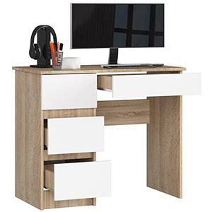 BDW Bureau Met 4 Laden - Speeltafel - Speelbureau - Computerbureau - Speeltafel - Speelbureau - Klein Bureau 90x77x50cm - Eiken Sonoma/Wit