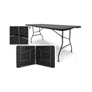 BDW klaptafel - zwart - vierkant - met metalen poten en kunststof plaat - voor tuin, camping, barbecue, balkon, buffetcatering - opvouwbaar - koffertafel met draaggreep - ruimtebesparend - 180x75cm