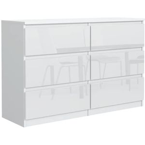 Ladekast Hoogglans Wit met 6 laden 120 cm, Commode Dressoir Woonkamer Slaapkamer Kantoor H : 79 cm, B : 120,4 cm, D : 39 cm Modern Design Gelamineerd Bord