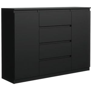 Ladekast Zwart Mat met 4 laden en 2 deuren 140 cm, Commode dressoir Woonkamer Slaapkamer Kantoor H : 101,5 cm, B : 138,6 cm, D : 39 cm Modern Design Gelamineerd Bord