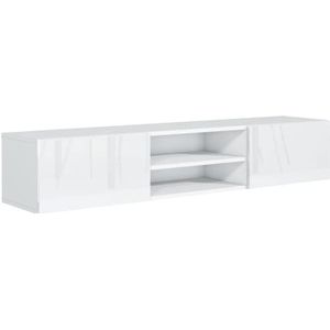 TV-Kast Wit Hoogglans met 2 Planken en 2 deuren, 120 cm, Wandmodel, Lowboard, Televisietafel voor Televisie, Televisiekast
