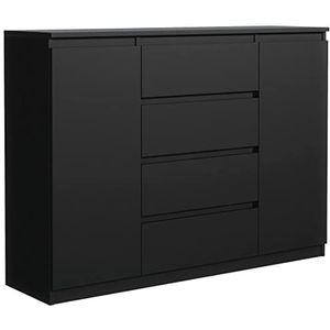 Commode met 4 laden en 2 deuren - Zwart Mat - 140x101,5x39 cm - Ladekast - Klassiek Cabinet - Kast voor Slaapkamer - Elegant Dressoir - Industrieel Chest of Drawers