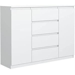 Commode met 4 laden en 2 deuren - Wit Mat - 138,6x101,5x39 cm - Ladekast - Klassiek Cabinet - Kast voor Slaapkamer - Elegant Dressoir - Industrieel Chest of Drawers