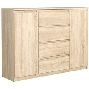 Commode met 4 laden en 2 deuren - Eiche-Sonoma Mat - 120x101,5x39 cm - Ladekast - Klassiek Cabinet - Kast voor Slaapkamer - Elegant Dressoir - Industrieel Chest of Drawers