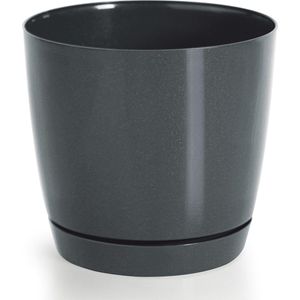 Plantenpot/bloempot met opvangschaal - kunststof - antraciet - D16 x H14 cm - binnen/buiten