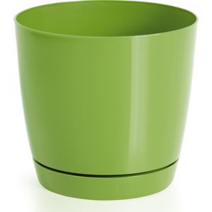 Plantenpot/bloempot met opvangschaal - kunststof - lime groen - D21 x H19 cm - binnen/buiten