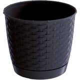 Ronde gevlochten plantenpot/bloempot kunststof dia 19 cm en hoogte 16,5 cm in het antraciet grijs