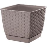 Plantenpot/bloempot rotan kunststof 25 x 25 cm en hoogte 22 cm taupe/beige