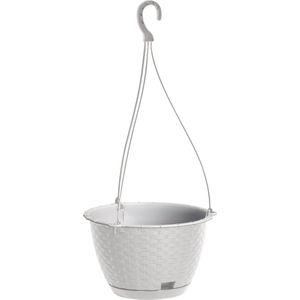 Hangende plantenpot/bloempot kunststof dia 22 cm/hoogte 14 cm parel wit