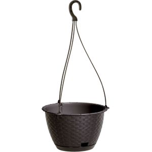 Hangende plantenpot/bloempot kunststof dia 24 cm/hoogte 16 cm donkerbruin