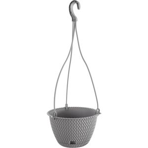 1x Stuks lichtgrijze kunststof ophang Splofy bloempotten/plantenpotten met schotel 3 liter - 23 cm - Tuin hangdecoratie