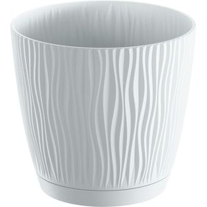Plantenpot/bloempot Waves - kunststof - wit - D17 x H16 cm - binnen/buiten