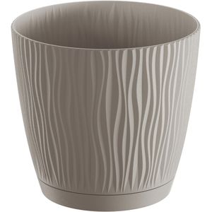 Prosperplast Plantenpot/bloempot Waves - kunststof - taupe - D13 x H12 cm - binnen/buiten - met opvangschaal