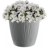 Stijlvolle kunststof plantenpot/bloempot dia 17 cm/hoogte 16 cm Waves steengrijs - Plantenpotten