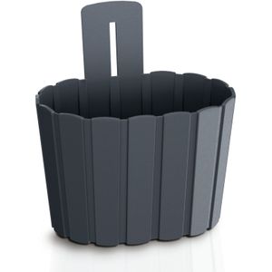 Muur plantenpot/bloempot houtlook - kunststof - 20 x 15 cm - antraciet - Plantenpotten