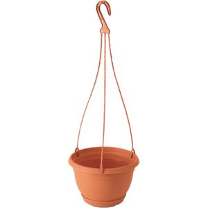 1x Stuks terracotta ophang bloempot/plantenpot kunststof met schotel 2 liter - 21 cm - Tuin hangdecoratie