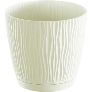 Plantenpot/bloempot Waves - kunststof - creme wit - D28 x H26 cm - binnen/buiten
