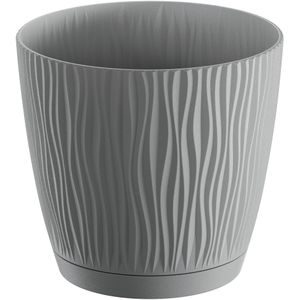 Prosperplast Plantenpot/bloempot Waves - kunststof - steengrijs - D28 x H26 cm - binnen/buiten - met opvangschaal