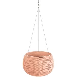 Plantenpot/bloempot hangend kunststof dia 24 cm en hoogte 16 cm in het zalm roze met metalen ophanghaak