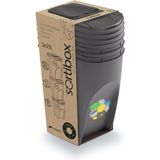 Set van 3x kunststof afvalscheidingsbakken grijs van 35 liter - Scheidingsprullenbakken