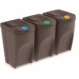Set van 3x kunststof afvalscheidingsbakken grijs van 35 liter - Scheidingsprullenbakken